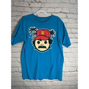NEFF MEN'S LARGE GRAPHIC BLUE T-SHIRT W/ NEFF HEAD AND PALM TREES LOGO